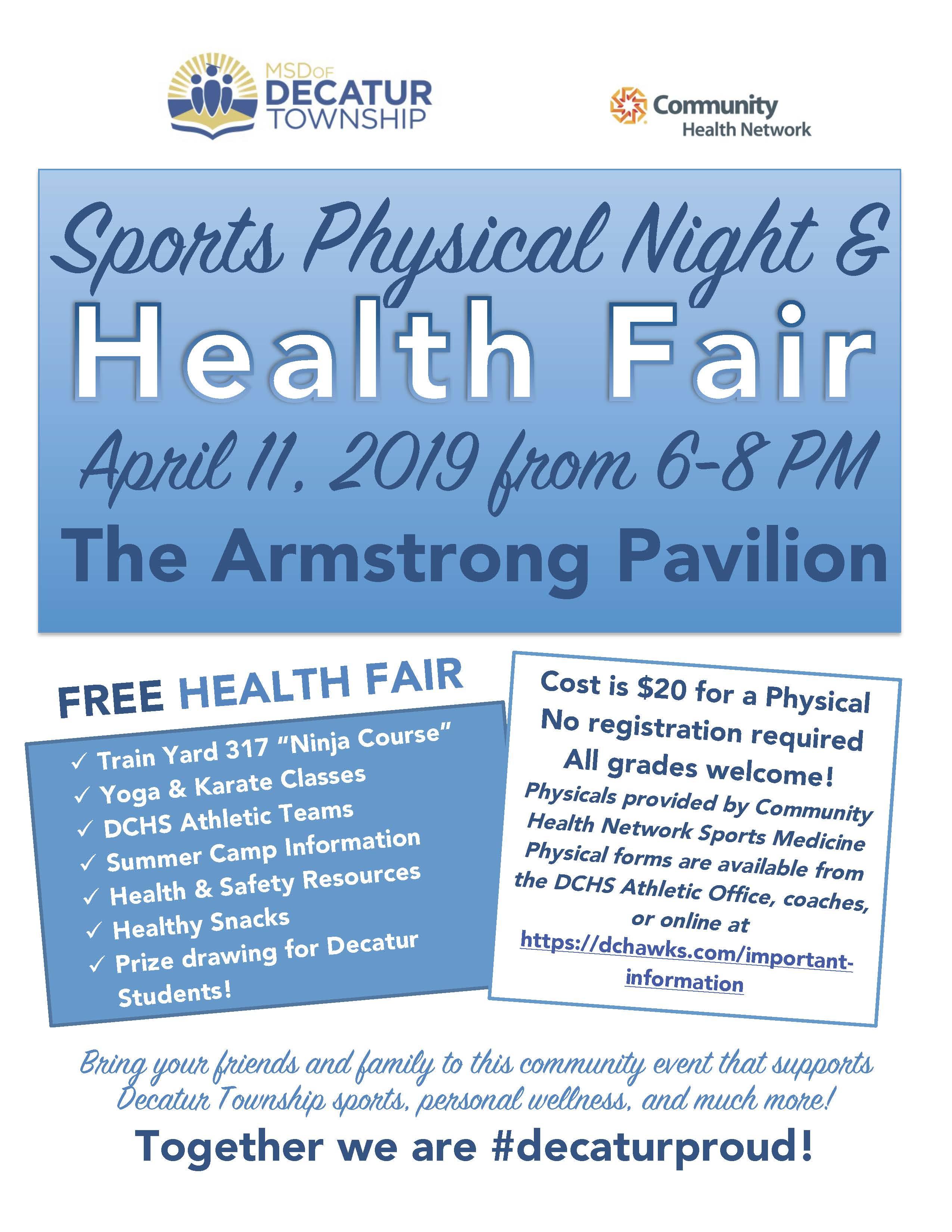 Decatur Township Sports Physicals & Health Fair | April 11, 2019 | West  Newton Elementary School