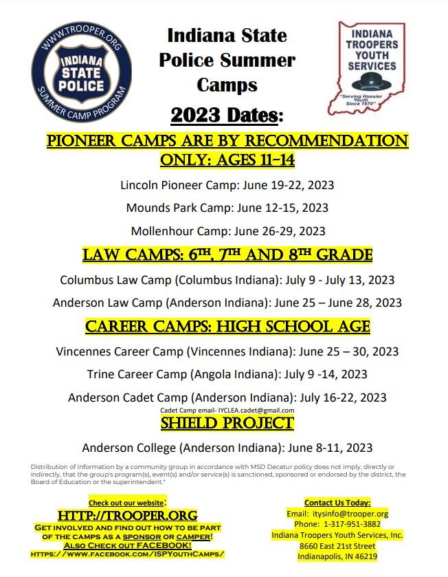 Indiana State Trooper Summer Camps 2023