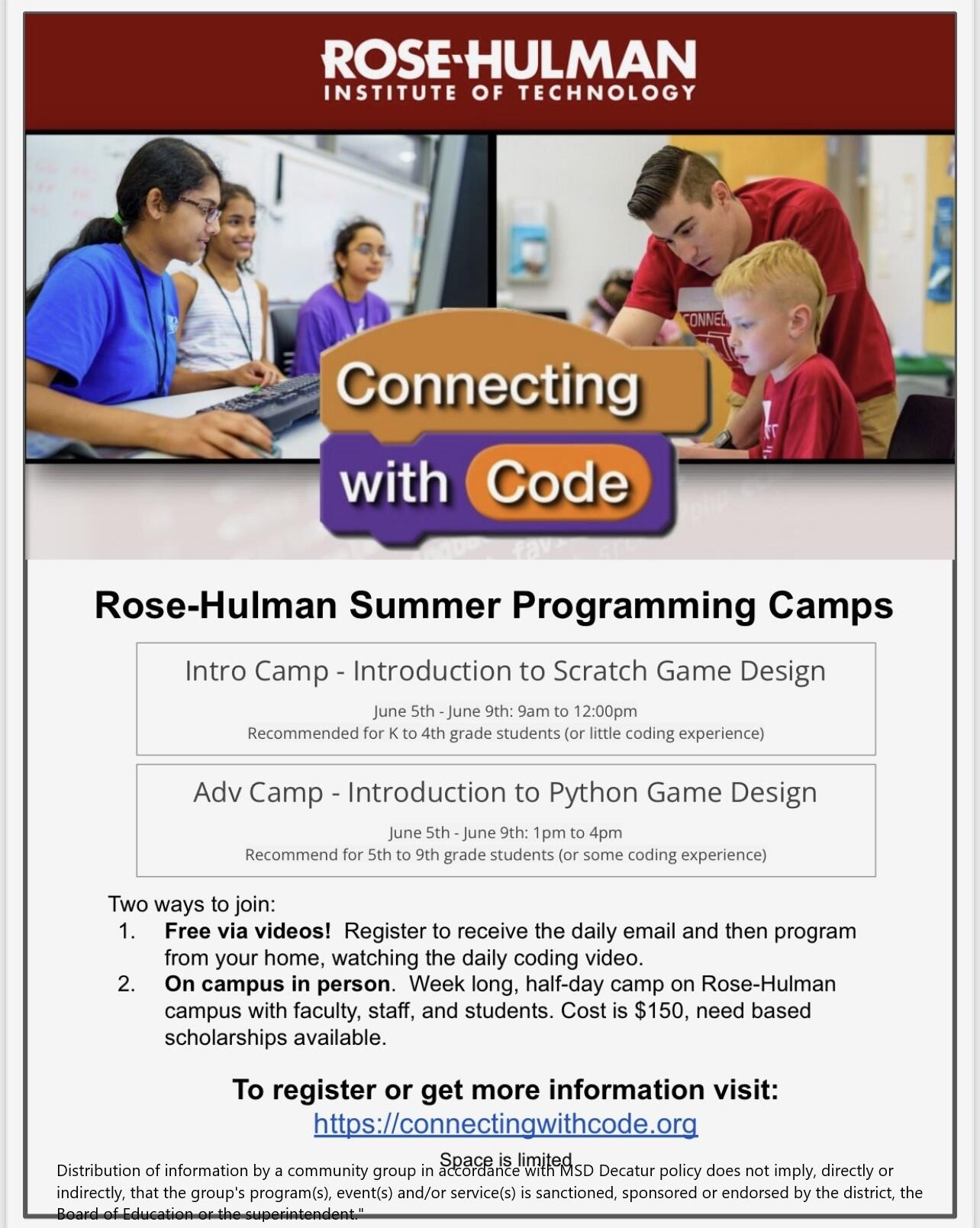 Rose Hulman Summer Coding Camps
