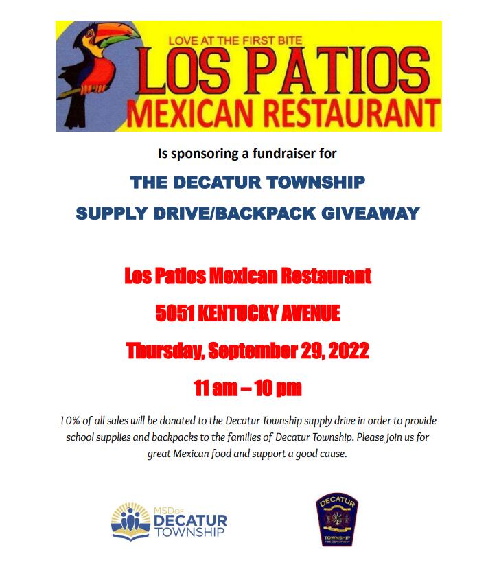 Los Patios Dine to Donate 9/29 11 am-10 pm for Backpack Supply Drive