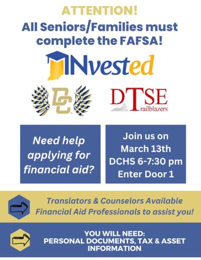 INvesed FAFSA Support Night March 13th at DCHS