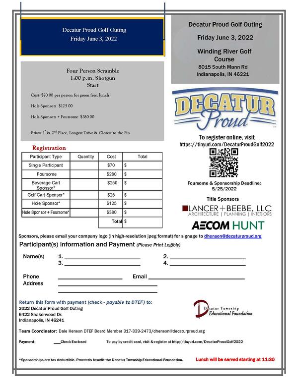 Decatur Proud Golf Outing Registration Form