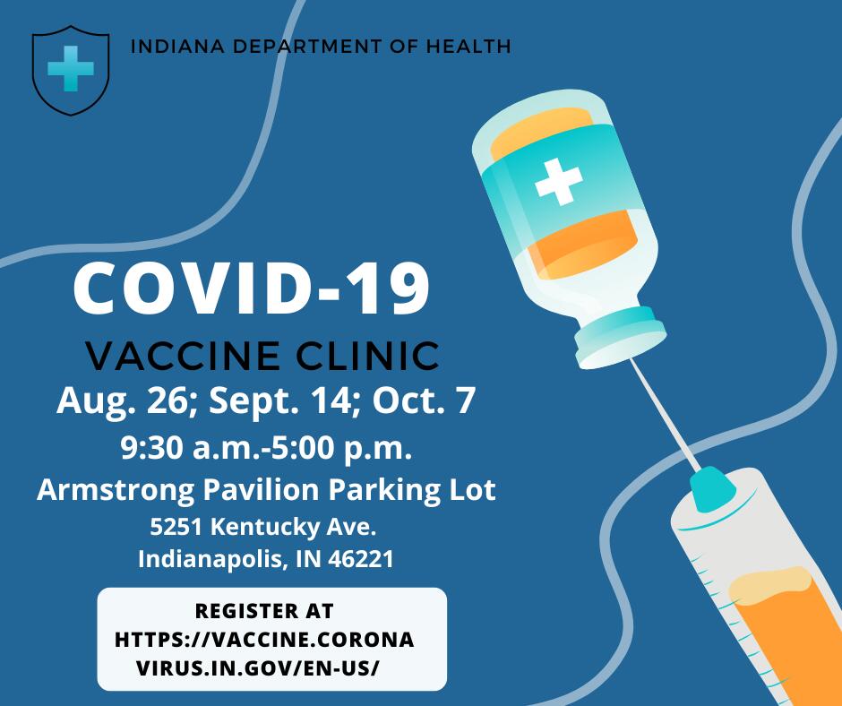 COVID 19 Vaccine Clinic 8/26 9/14 and 10/7; Armstrong Pavilion 