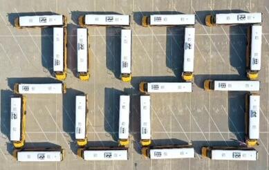 Buses arranged to say 2023