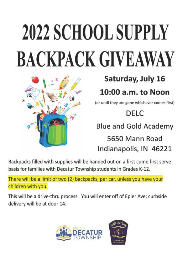 Backpack giveaway flyer